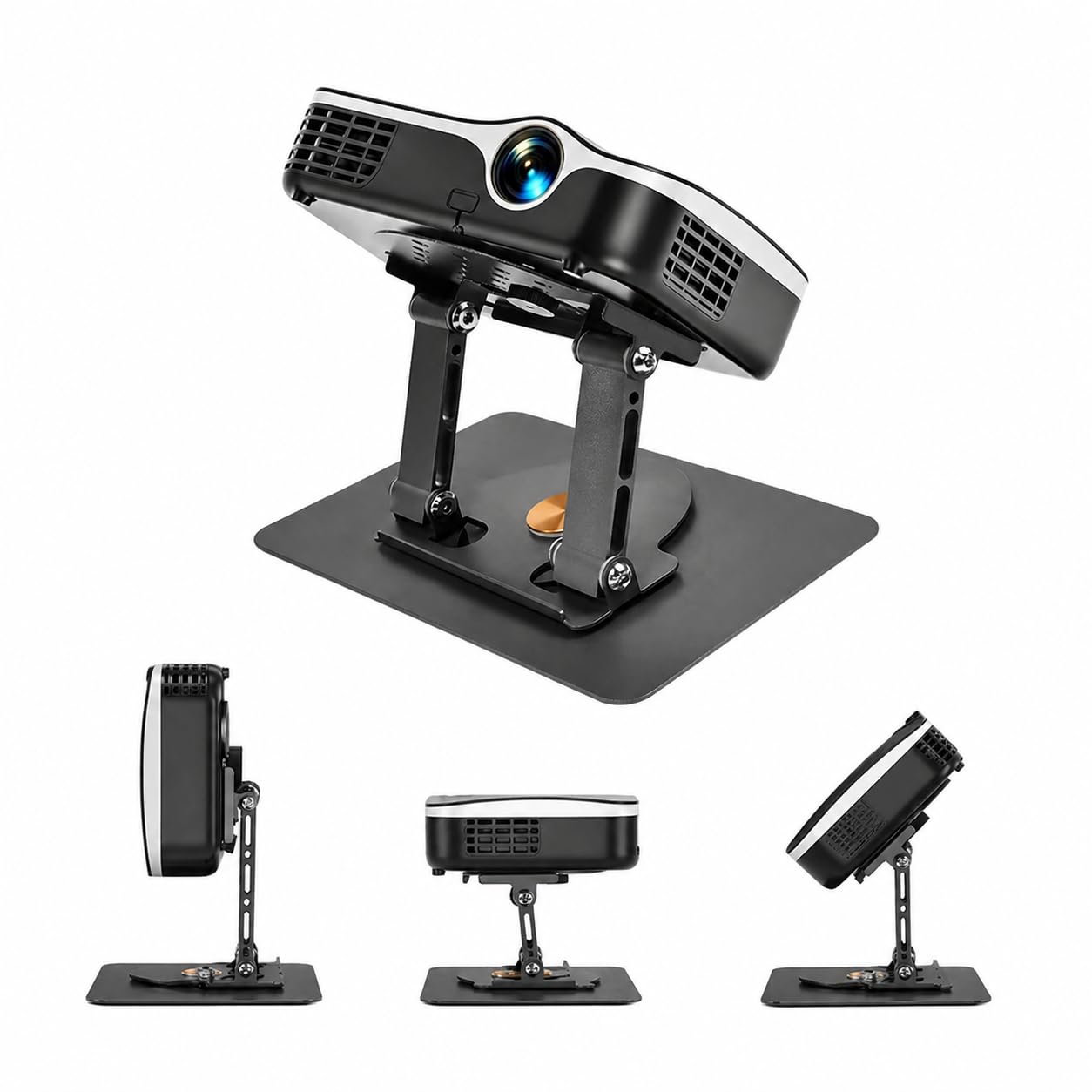 Support de Videoprojecteur Projecteur, Support de Projecteur Rotatif à 360° Support Videoprojecteur Surface de la Table Support Pliable pour Projecteur avec Interface à Vis 1/4" Noir