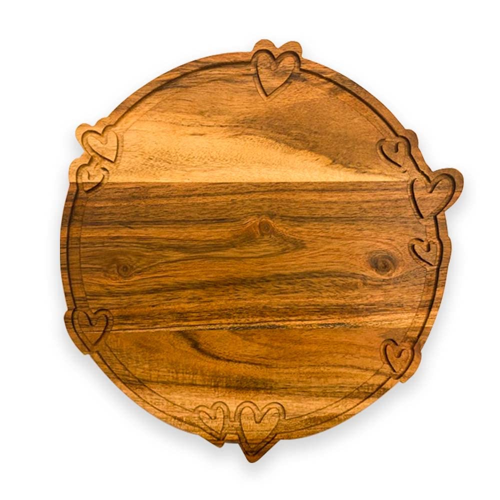 Affinity Decor Organic Acacia Wooden Cutting Board kitchen Charcuterie Platter, Valentine's and Mother's Day Gifts for Cheese and Vegetables Meat (Heart in Round Board 11.5"L x 11.5"W)