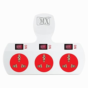 GATTS-MX 3 PIN 3 WAY UNIVERSAL ADAPTOR 5 AMP. WITH INDIVIDUAL SWITCH WITH FUSE