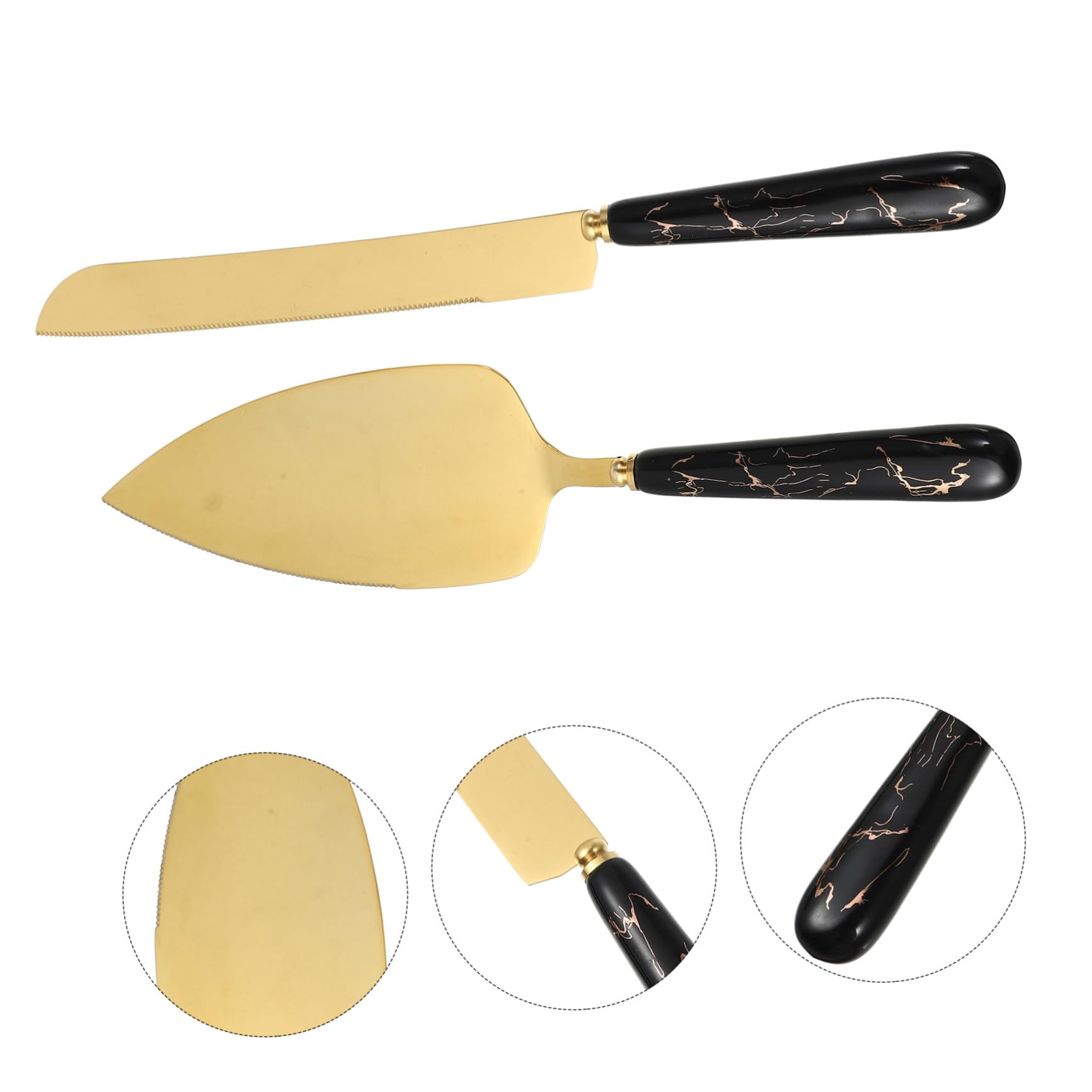 Spatule à Gâteau et Coupe-pizza en Acier Inoxydable 2 Pièces Noir Doré, Ustensiles Cuisine Ergonomiques Antidérapants pour Pâtisserie et Découpe, Ensemble Présent Élégant
