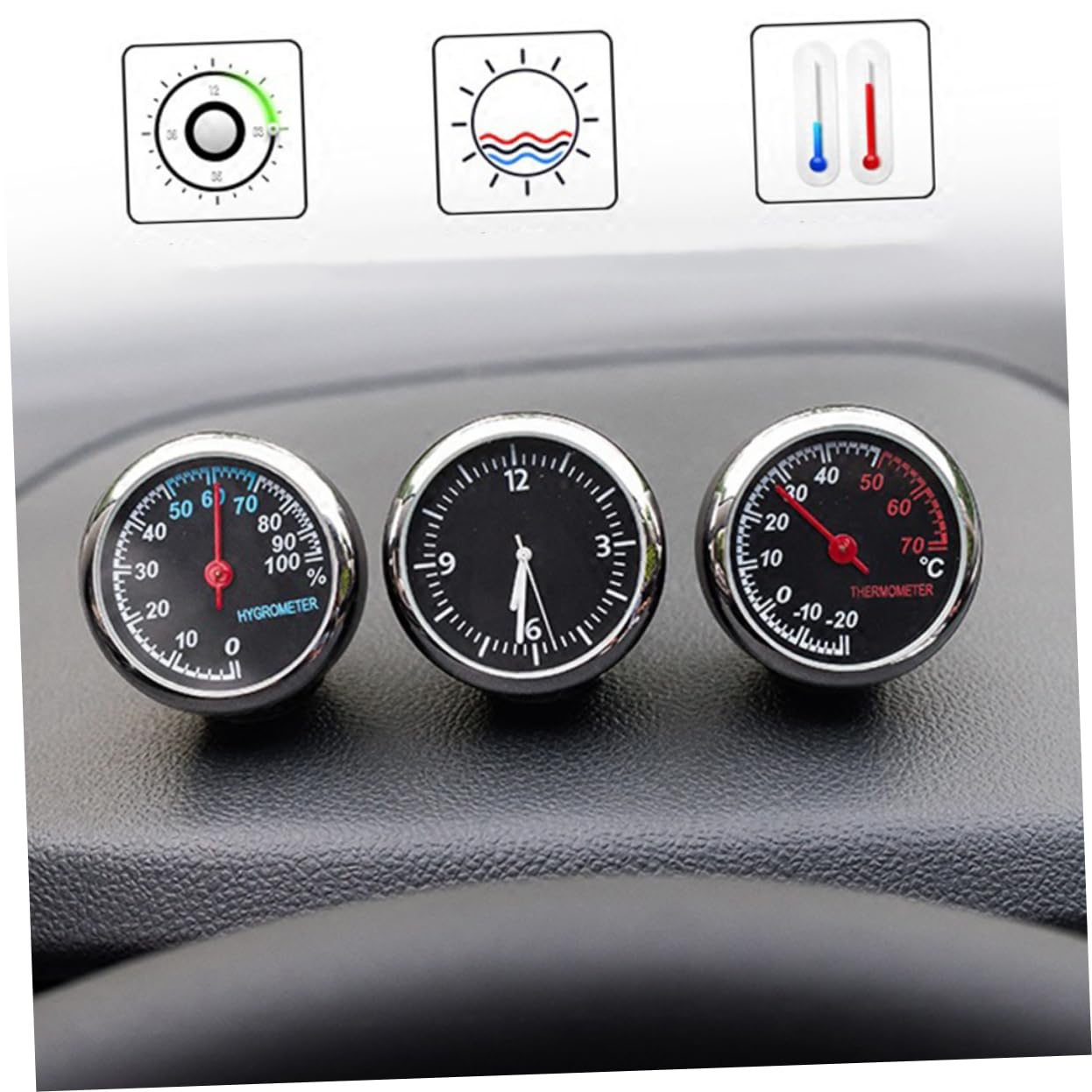 Mobestech 2 Piezas Reloj Luminoso Medidor De Humedad Suministros De Coche Decoraciones Del Tablero Del Auto Higrómetro Mecánico Higrómetro De Coche Resistencia a Altas Temperaturas