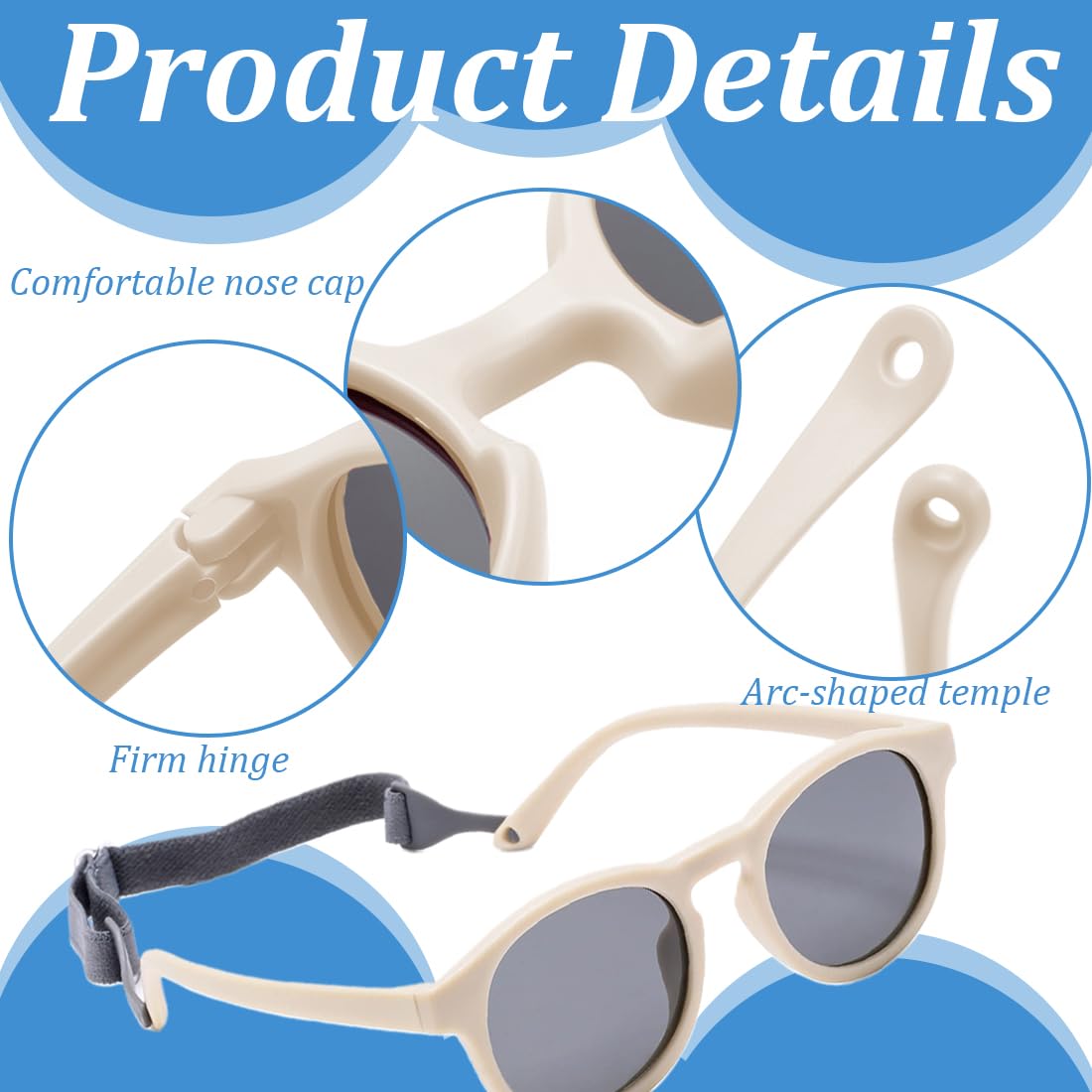 Baby Sonnenbrille Von 0-18 Monate UV400 100% UVA- und UVB-Schutz Mit verstellbarem weichen Riemen, Biegsamer Rahmen,polarisierte Sonnenbrille fur Jungen Mädchen (Weiß)