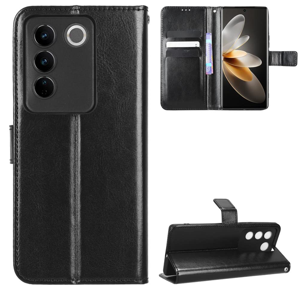 Kukoufey Case for Vivo V27 Leather Case,Flip Leather Wallet Cover Case for Vivo V27 V27 Pro 5G V2230 / S16 V2244A / S16 Pro V2245A Case Black