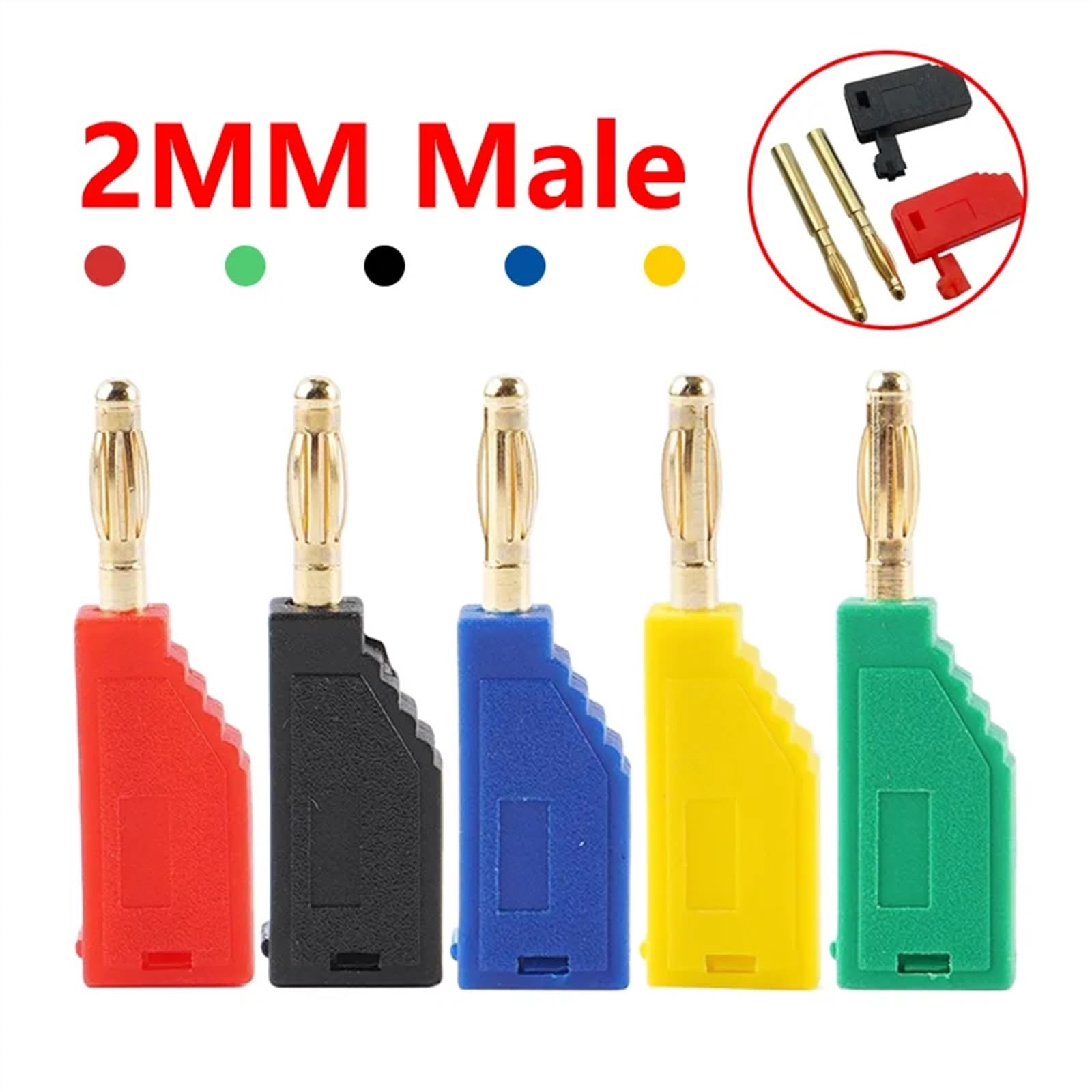 40 szt./2 mm męski wąż zwijany, wtyczka bananowa, pozłacany, możliwość układania w stos, wtyczka zaciskowa elektryczna 5 kolorów (20 czerwonych 20 żółty)