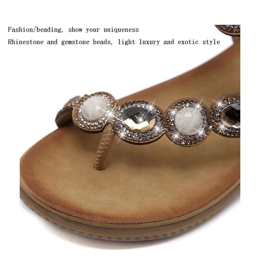 Summer Sandals for Women, Bohemian Beach Fashion Round Toe Crystal Floral Bunion Shoe for Women, Elastic Ankle Strap Open Toe Travel Shoes, for Outdoor Hiking Walking Beach4
