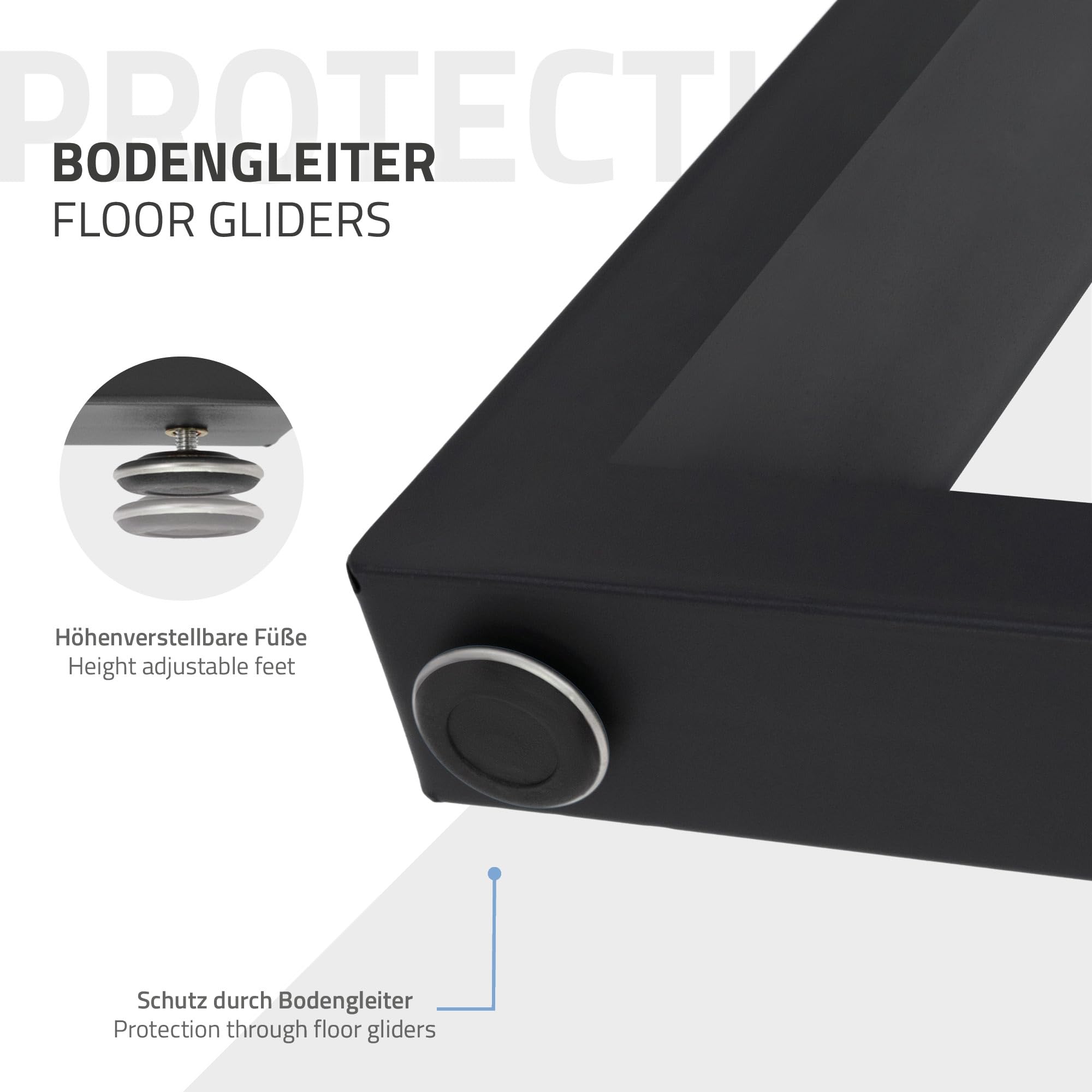 ECD Germany 2er Set Tischbeine aus Vierkantprofilen, 80x72 cm, Schwarz, pulverbeschichtete Stahl, Industriedesign, Metall Tischkufen Tischuntergestell Tischgestell Möbelfüße, für Esstisch Schreibtisch