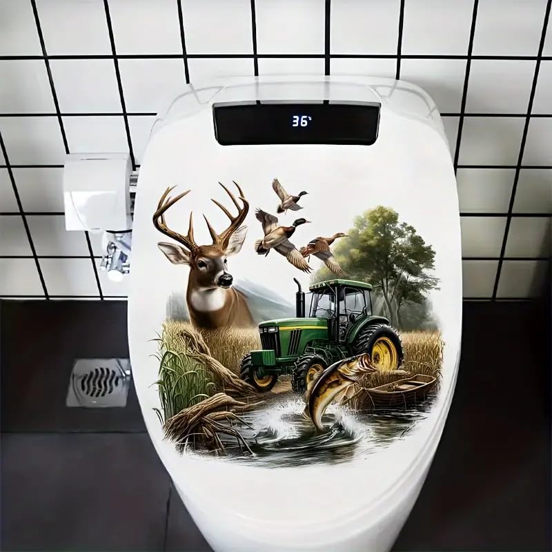 TOLOVIS Car Deer Bird Toilet Cover Sticker Decals,Flower leaf bird Waterproof Toilet Lid Tank Seat Decals Cistern Self-Adhesive Bathroom Wall Sticker, TOLOVIS-001