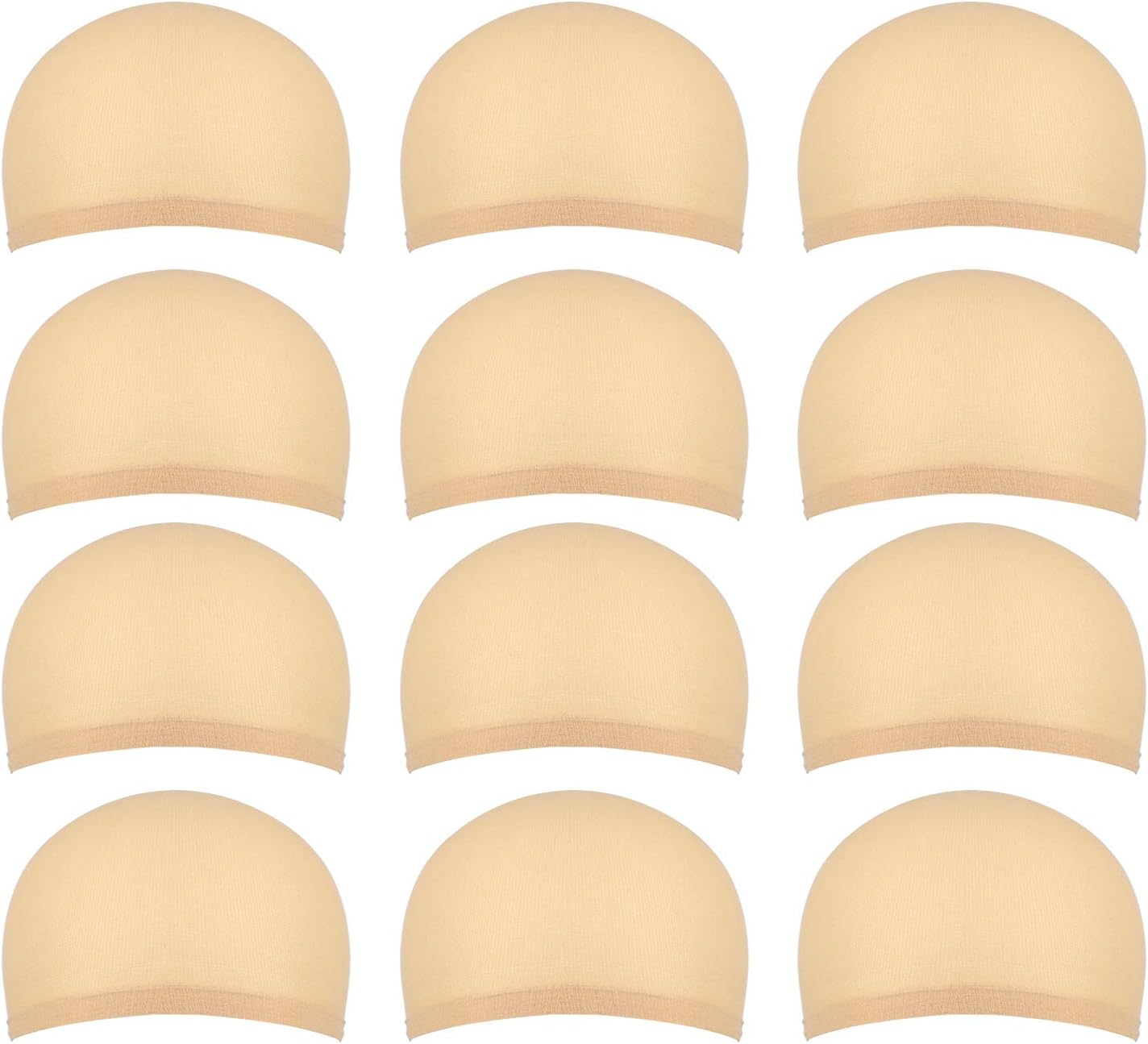 12 pcs Wig Caps for Man and Woman, Nylon Wig Caps Made of Stretchy & Thin Stocking Fabric, Close End, One Size Fits all (Natural beige)
