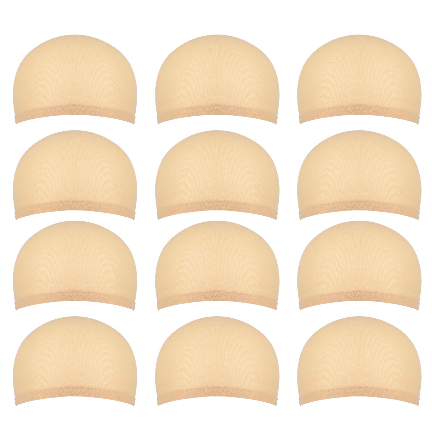 12 pcs Wig Caps for Man and Woman, Nylon Wig Caps Made of Stretchy & Thin Stocking Fabric, Close End, One Size Fits all (Natural beige)