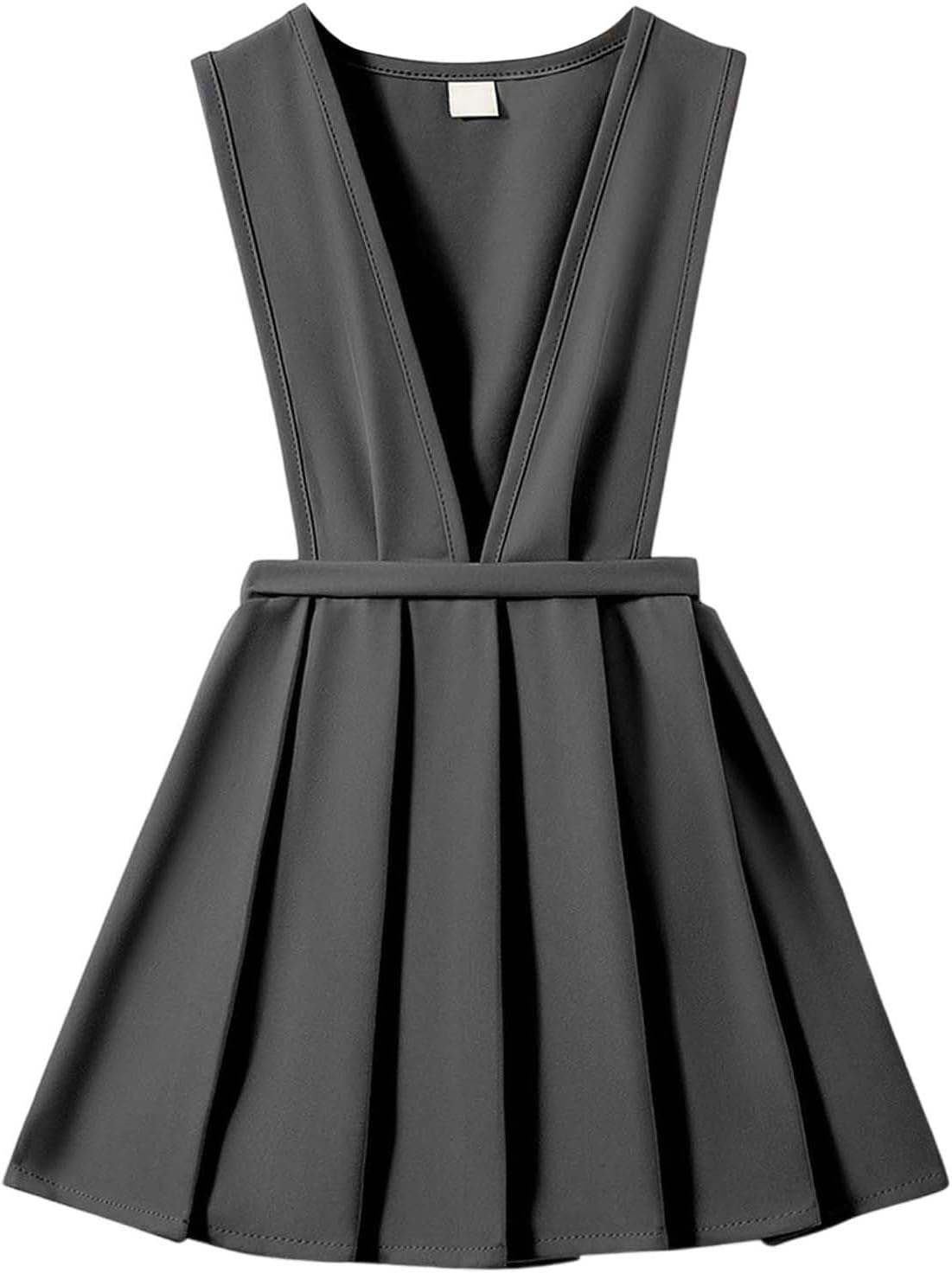 Girls' School Uniform V-Neck Jumper Dress Pleated Pull-on Scooter Skirt Stretchy Cotton Flared Overall Dress