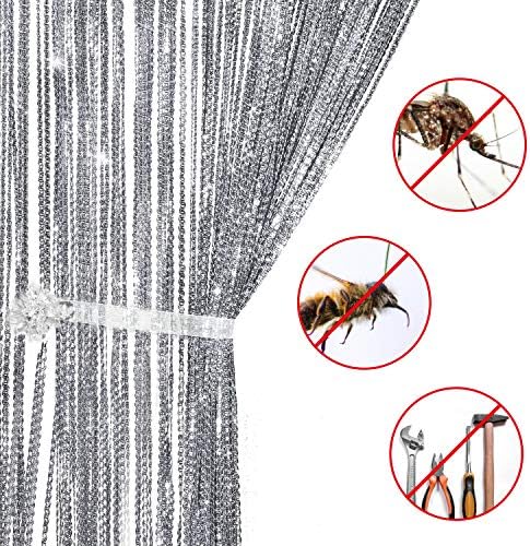 Norme 2 Pieces 100centimeter 200centimeter Glitter String Curtain Panels Cotton String Curtain Panels Window Door Fly Screen Curtains (Style D)