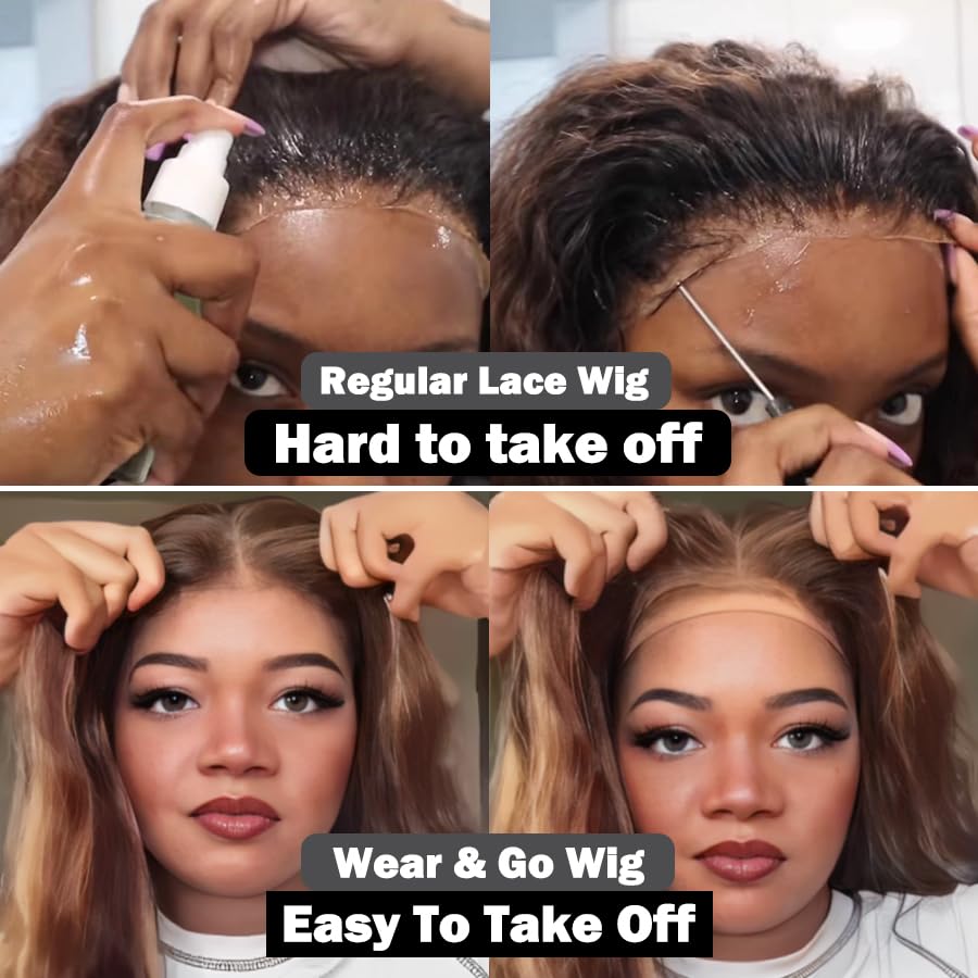 Miniatura 3 de Wear and Go - Pelucas de cabello humano sin pegamento, precortadas precortadas, con reflejos, encaje frontal, peluca de cabello humano de 22