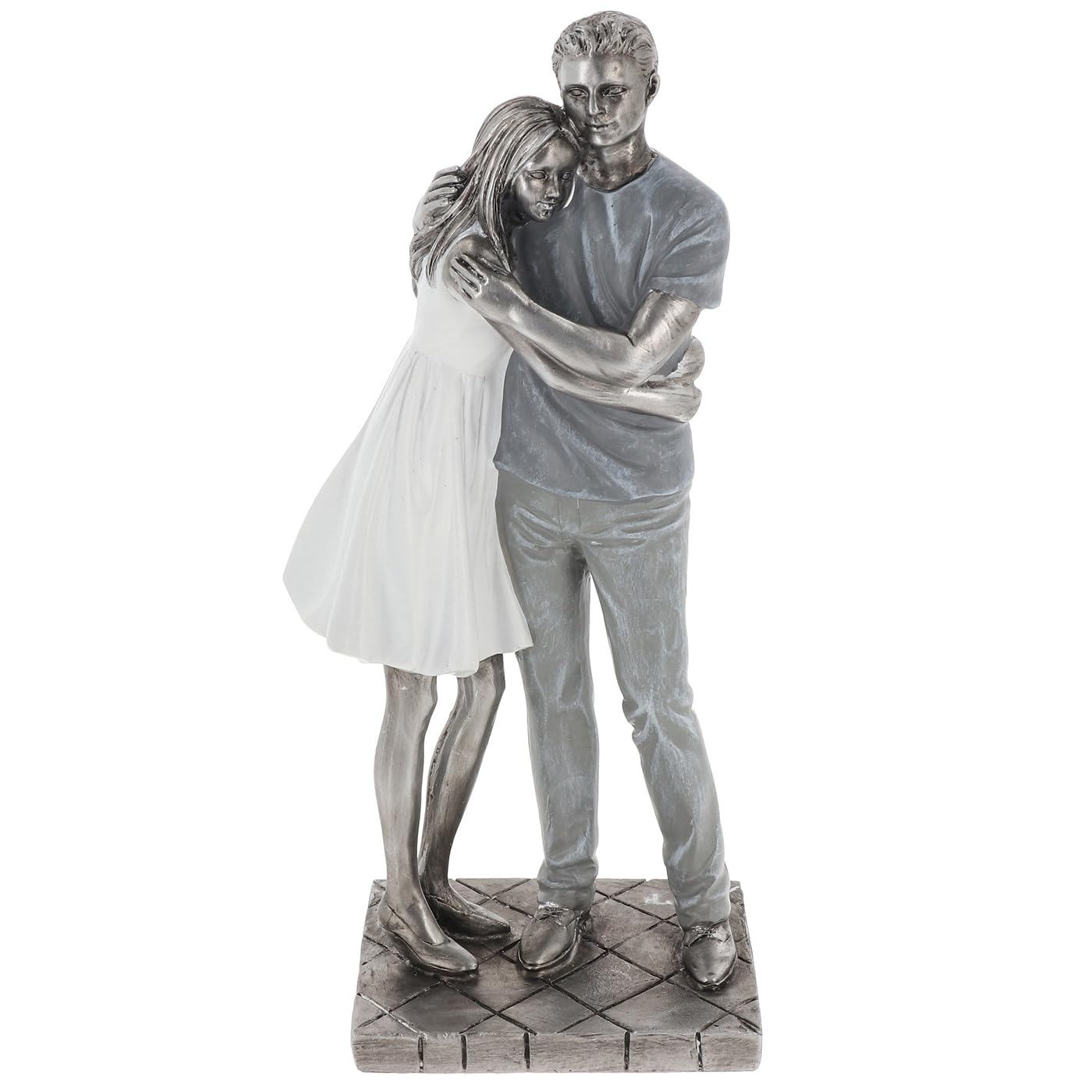 Shudehill Giftware Moonlight Couple Ornament Brushed Silver Metalic Effect - Sitting Thinking, Relaxing, Embracing, Kissing and More Poses (Standing Embracing)