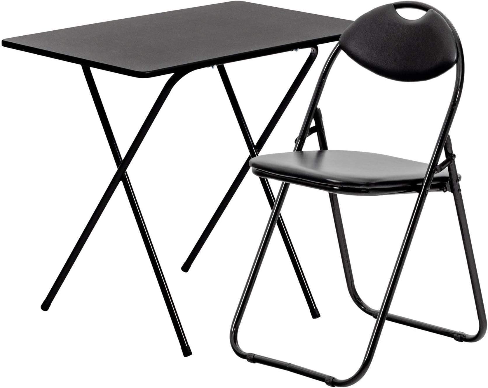 Wooden Folding Desk & Chair Set - Black/Black Small Portable Home Office Wooden Top Foldable Desk and Folding Chair Set Workstation for PC, Laptop Study