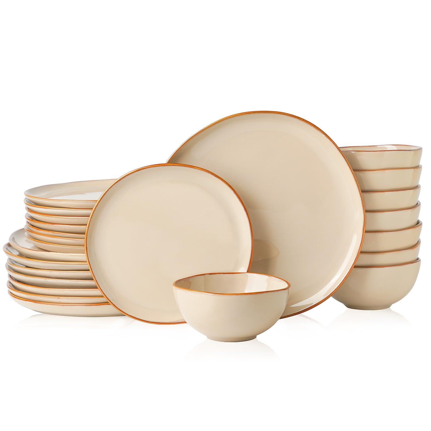 Stoneware Dinnerware Sets for 8, Reactive Glaze Plates and Bowls, Beige | 24-Piece Handcr…