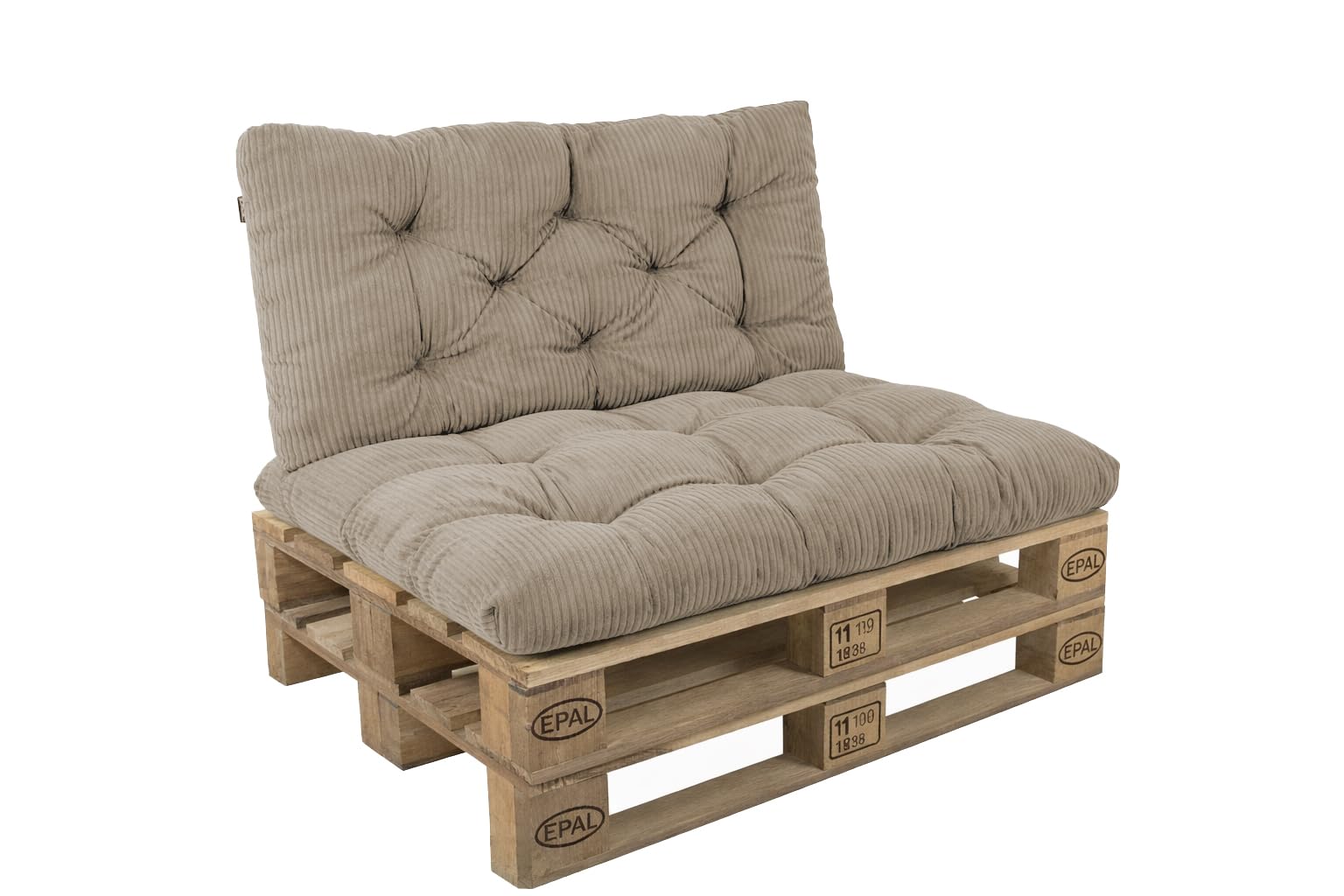 POKAR Set of 2 Pallet Cushions: Seat 120x60 cm + Backrest 120x60 cm in Corduroy | Tufted Cushions for Pallet Furniture and Garden Sofa | Outdoor and Indoor Use | Oeko-Tex | Made in EU | Beige — image 1