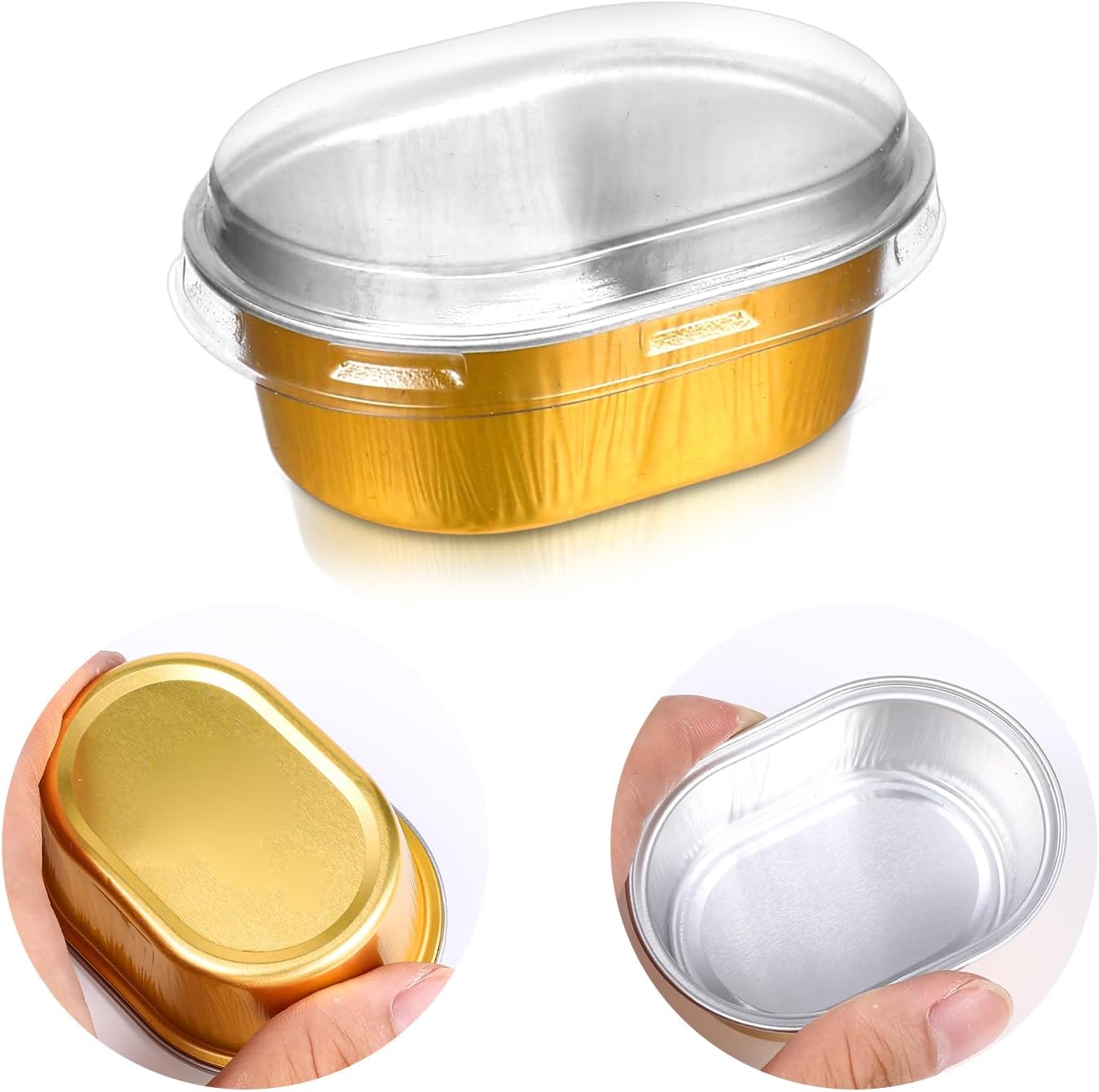 200 Pack Mini Aluminum Baking Cups with Lids, 3 OZ Disposable Ramekins Muffin Liners, Gold Foil Individual Pie Tin Cup for Dessert, Pudding, Creme Brulee, Cupcake, Party Favors