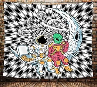 Cool Black and White Astronaut Trippy Tapestry, Psychedelic Funny Alien on Moon Tapestry Wall Hanging, Universe Galaxy Poster Hippie Tapestry for Bedroom Aesthetic for Men Livingroom Dorm, (60X40in)