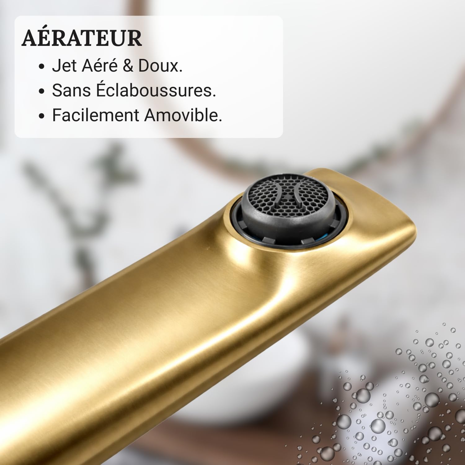 FARON Mitigeur Vasque Haut pour Vasque à Poser, Robinet Lavabo Salle de Bain en Laiton Massif, Cartouche Céramique, Finition PVD Doré Brossé, Monocommande, Flexibles 60 cm Inclus