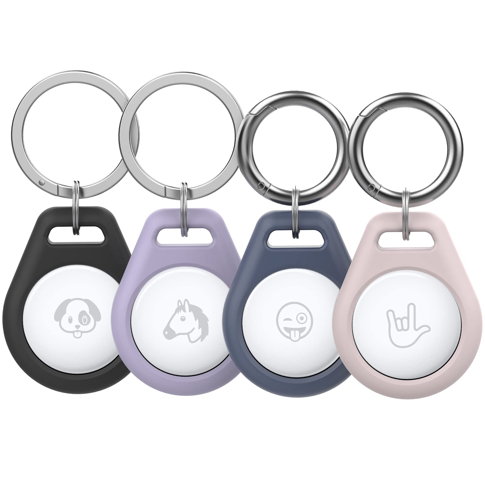 AirTag Protective Case Pendant, Apple AirTag Silicone Protective Case, Loss-Proof, Washable and Easy to Carry, 4-Piece Set (Black, Purple, Pink, Blue)