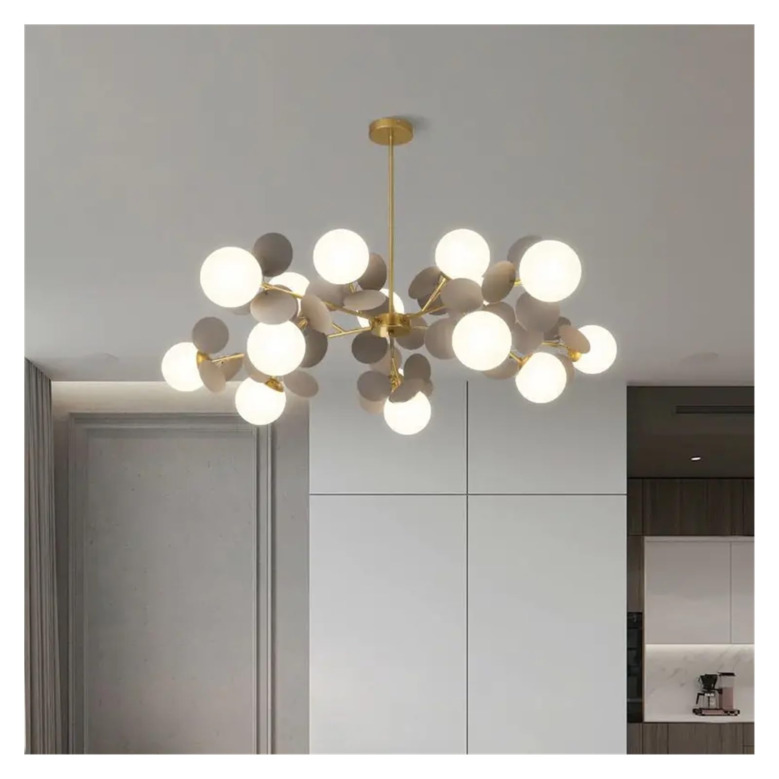Żyrandol LED w kształcie kwiatu, lampa wisząca do pokoju dziecięcego, gniazdo G9, metal, wielokolorowy, styl drzewa (15 szarych kulek, zimna biel)