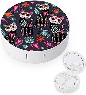 Halloween Skull Cat Contact Lens Case Colored Contact Lens Box Holder Container with Mirror Portable Eye Contact Holder Travel Kit with Lens Cleaner Solution Bottle Tweezers Outdoor And Office Daily U