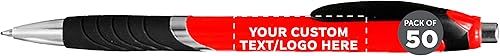 Miniatura 18 de DISCOUNT PROMOS Bolígrafos con agarre de goma, paquete de 50 unidades, texto personalizable, logotipo, bolígrafo de tinta negra con plástico suave
