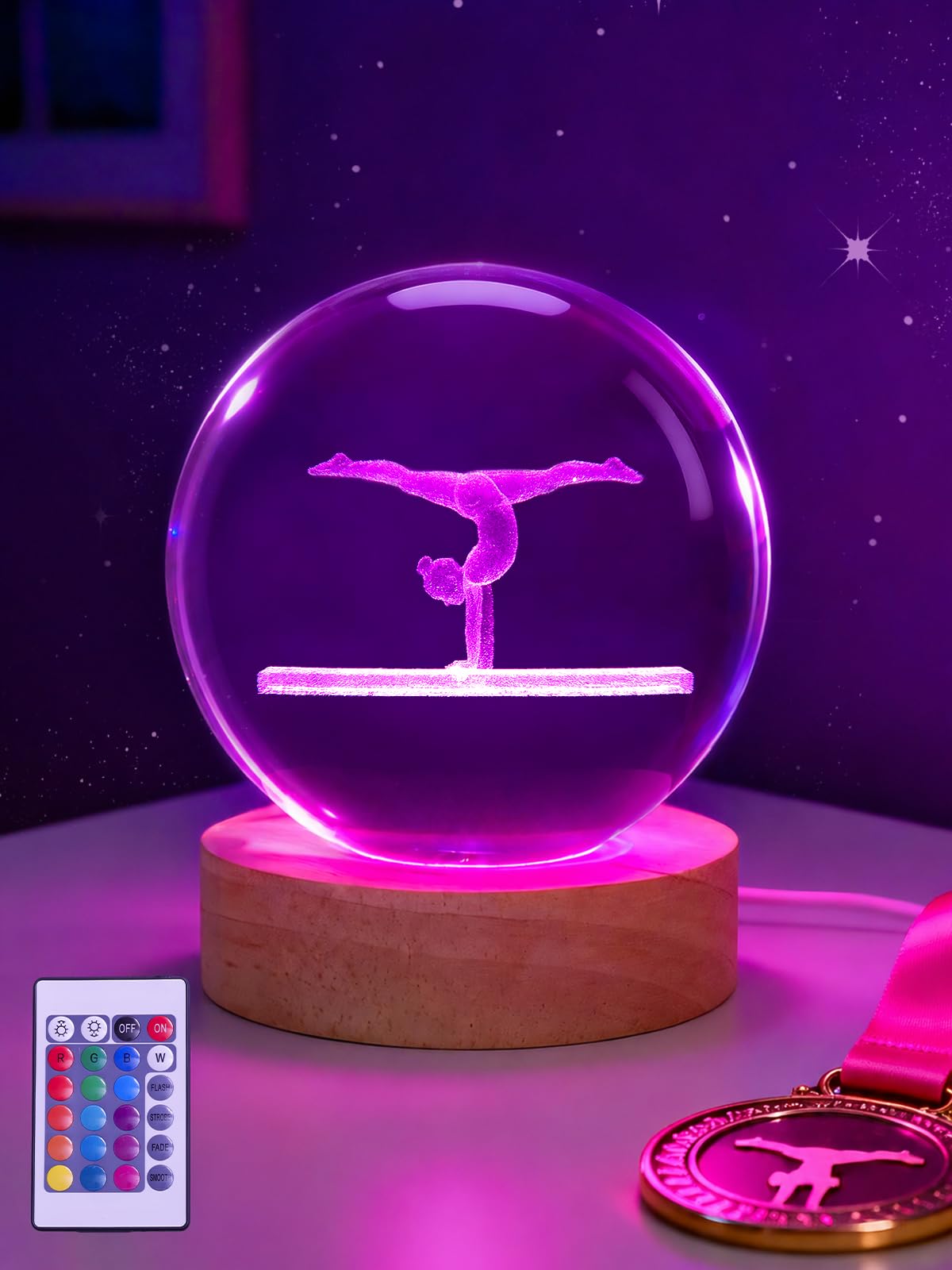 Ammonite Gymnastics Crystal Ball Night Light, 16 Colors Remote & USB Base