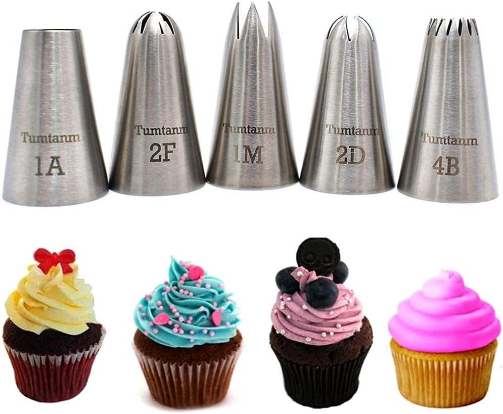 5 Pack Stainless Steel Seamless Piping Icing Tips, Large Piping Nozzle, Cake Decorating Tools for Baker