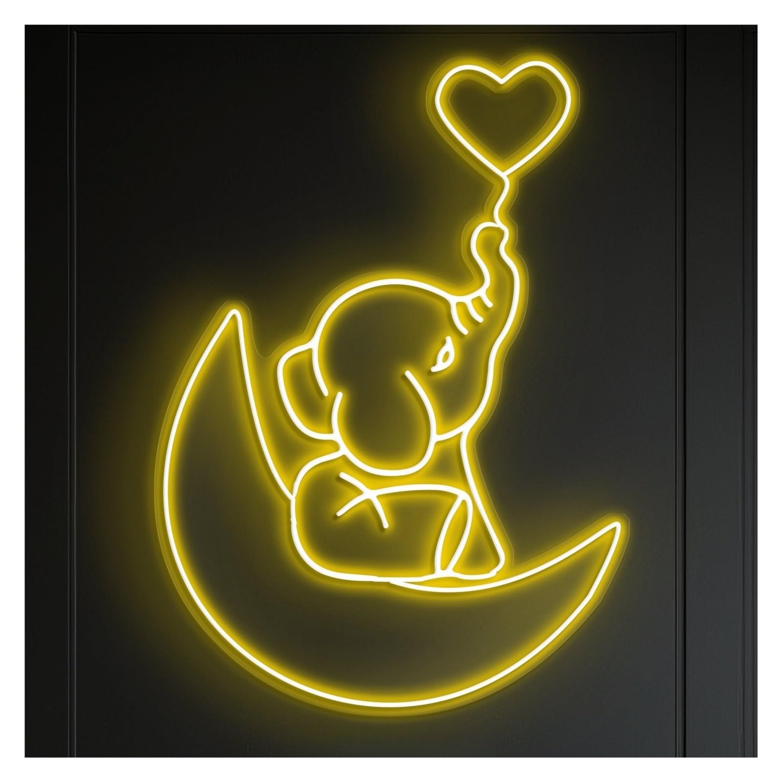 RONGCH Hanging Art Neon Signs Elephant Moon Neon Sign, Suitable for Cafe Bedroom Decor with Brightness Adjustable 58cm(D)