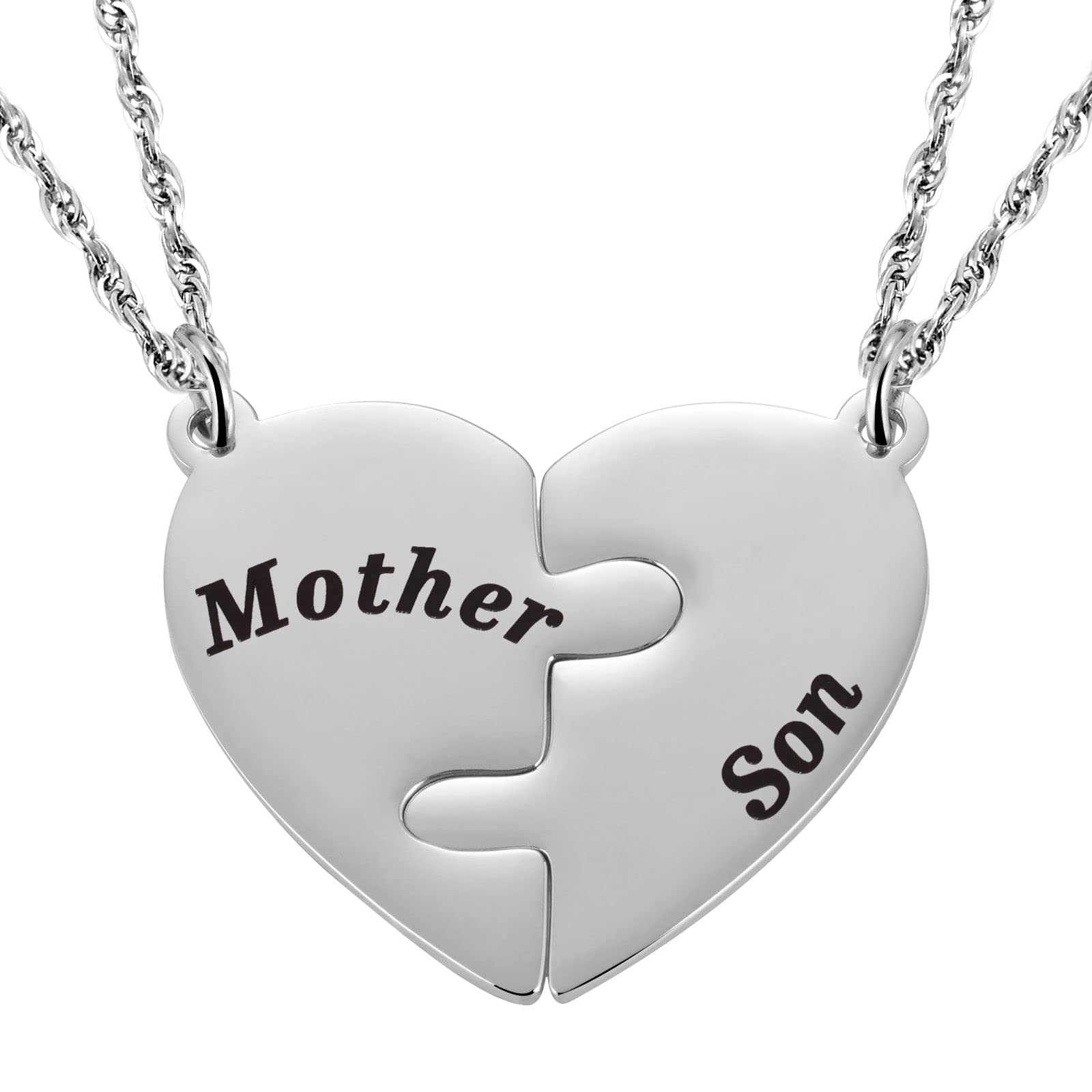 RalukiiaRalukiia Mother and Son Heart Matching Necklace Set for 2 - Son to Mom Mother's Day Gifts - Mother to Boys Graduation Back to School Birthday Jewelry