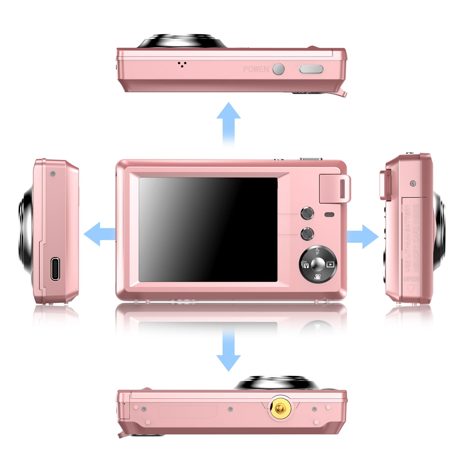 Cámara Digital 4K HD 1080P 48MP - Compacta Con Tarjeta SD 32GB, Pantalla LCD, Zoom Digital 16x Para Principiantes (Rosa)