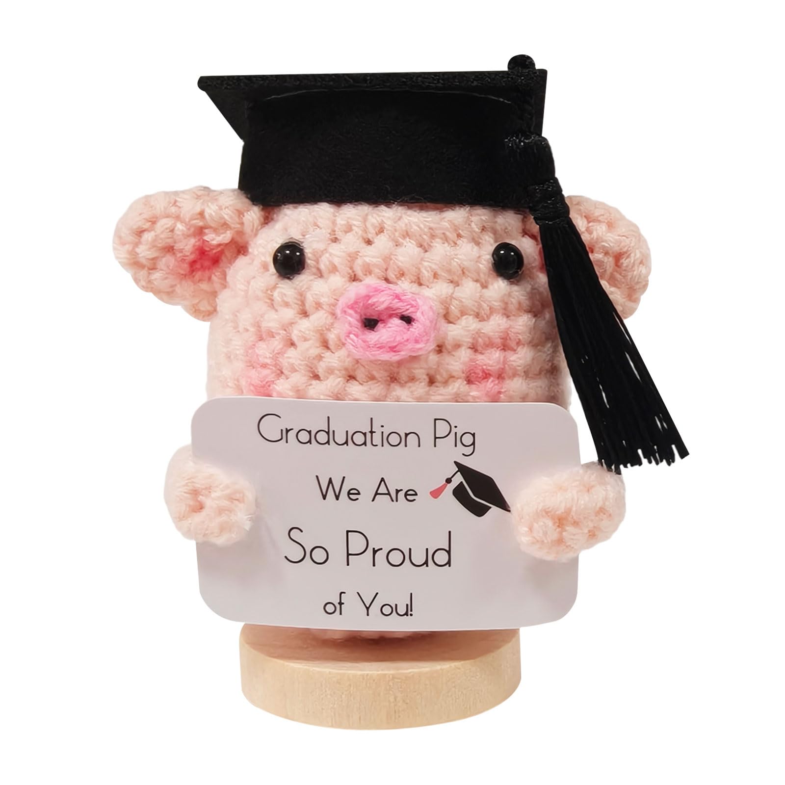 GGXDH Graduation Gifts Lucky Pig, Class of 2026 Handmade Emotional Support Crochet Pig, Mini Cute Wool Knitting Doll with Positivity Card for Nursery, High School, University, Masters, PHD (Pink Pig)