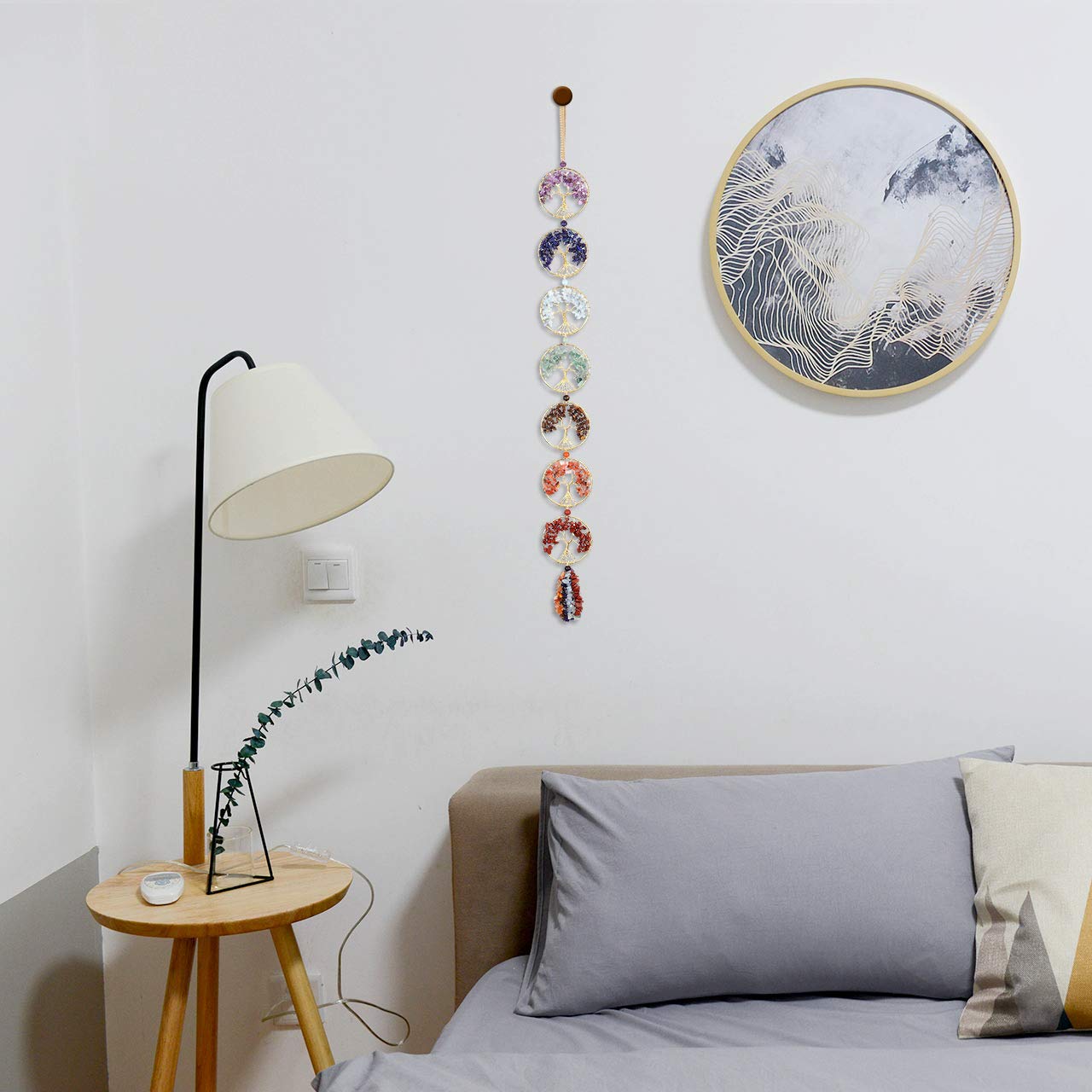 PESOENTH Acchiappasogni Albero Della Vita A Forma Di Cuore Con 7 Pietre Chakra - Decorazione Murale Fatta A Mano Per Casa, Camera Da Letto, Matrimonio, Regalo Benessere