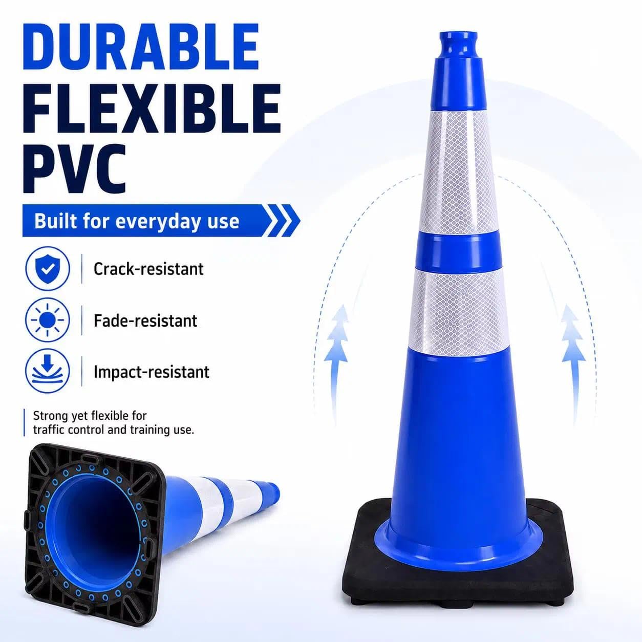 8er Set Leitkegel 70 cm, Verkehrskegel mit beschwertem Fuß, Blau