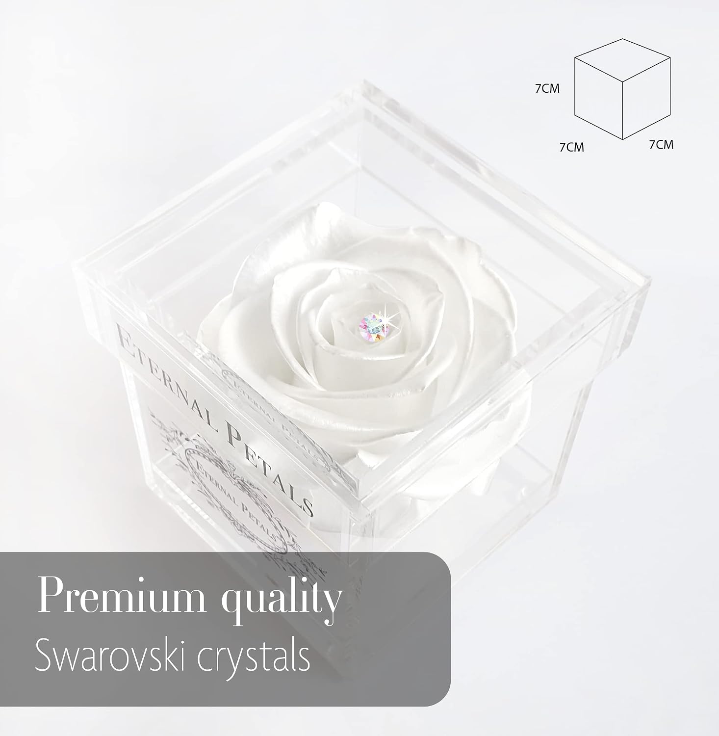 A 100% Real Rose That Lasts Years - Eternal Petals, Handmade in UK - White Gold Solo with A Multicolor Crystal (White Satin) - Image 4