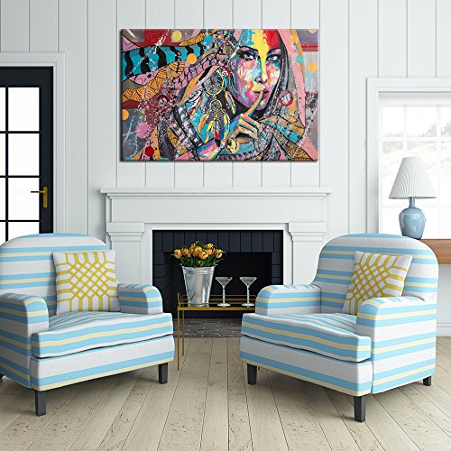 Ihappywall Native American Indians Girl Feathered Canvas Wall Art Painting Home Decorations Stretched And Framed Ready To Hang 24X36Inch #TOP1