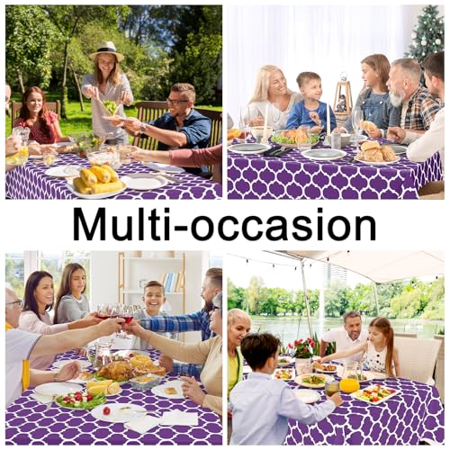 Image of Smiry Square Table Cloth, Flannel Backed Vinyl Tablecloth, 54 inchx54 inch | Waterproof Plastic Tablecloths, Wipeable Table Cover for Dining, Indoor and Outdoor (Purple)