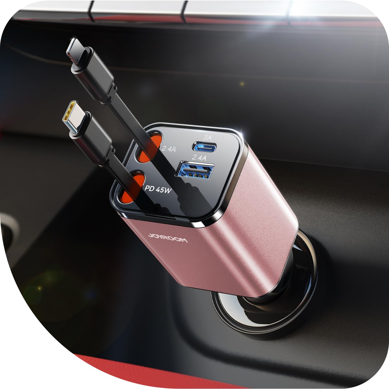 [2026 Upgrade] Retractable Car Charger 84W Car Charger USB C for iPhone 17 16 Fast Charging, Pink Car Accessories, Car Phone Charger Adapter for