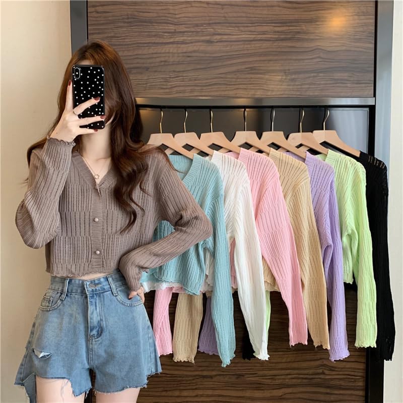 Image of ICW Women's Knitted Ribbed Cardigan Long-Sleeve V-Neck Button-Up Shrug Jacket Top Dn85