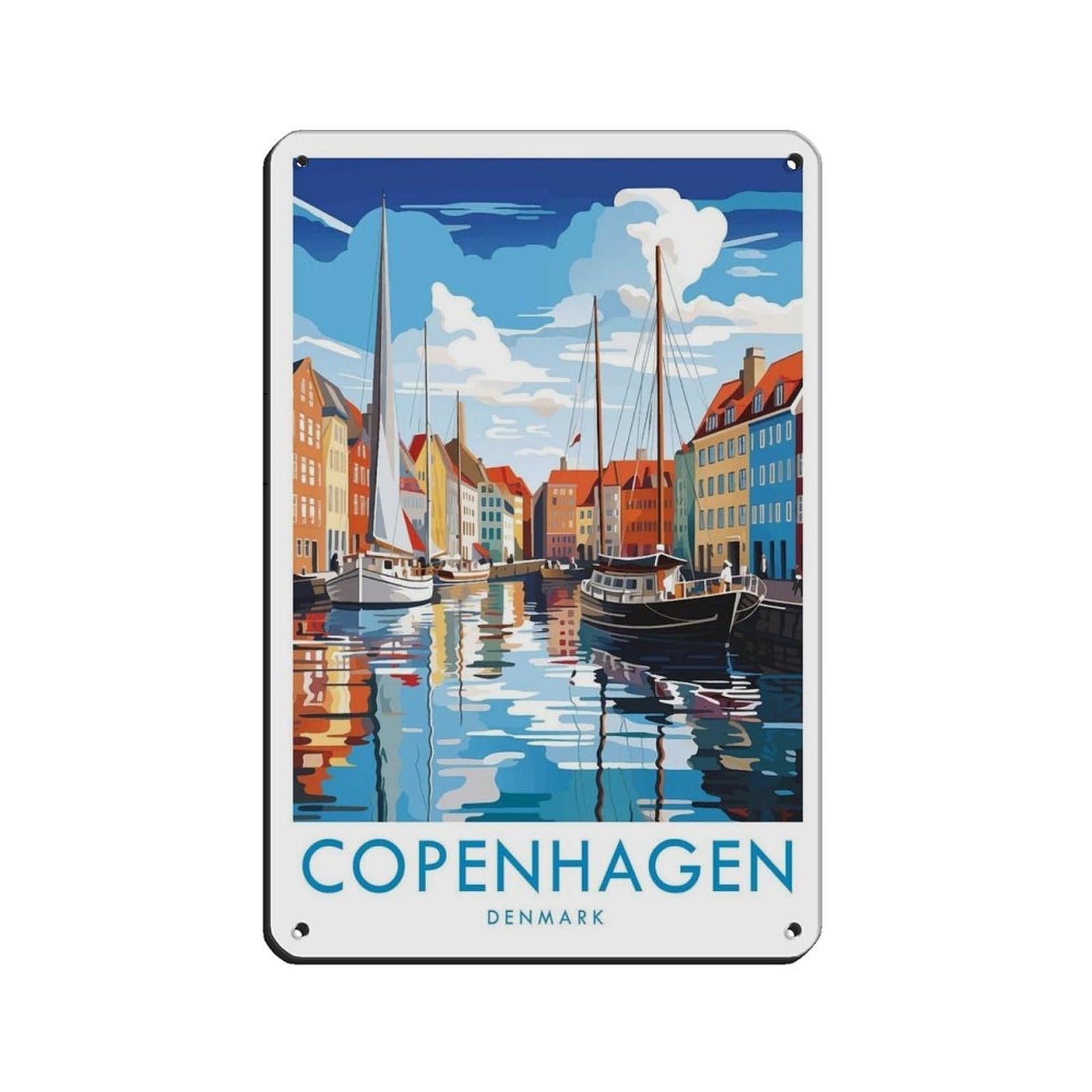 Copenhagen Travel Poster, Denmark Tin Sign Vintage Metal Pub Club Cafe Bar Home Wall Art Decoration Poster Retro 8x12inch(20x30cm)