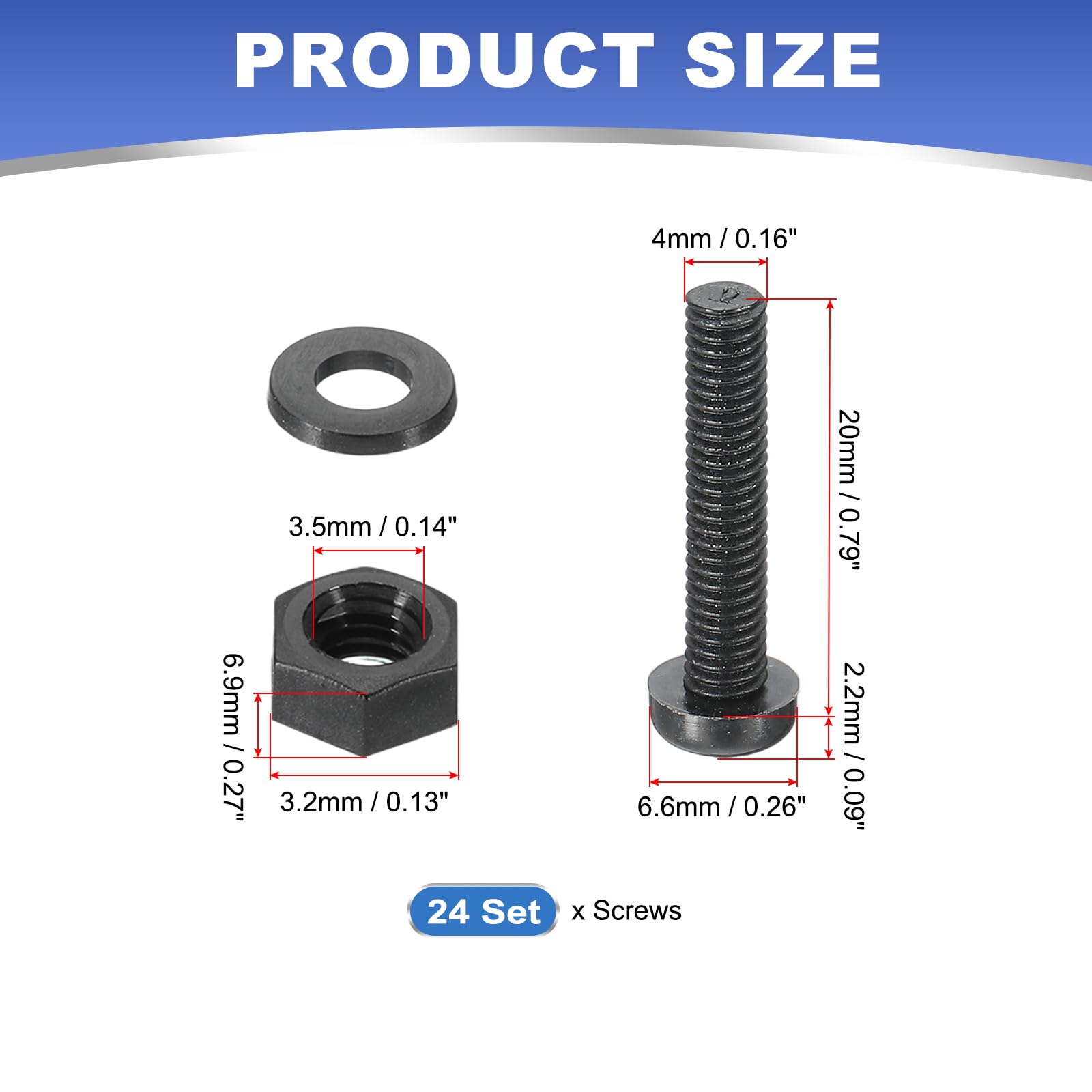 PATIKIL M4x20mm Black Nylon Bolts Plastic Nuts Full Thread Head Screws, 24 Pcs, M4*20mm - Image 2
