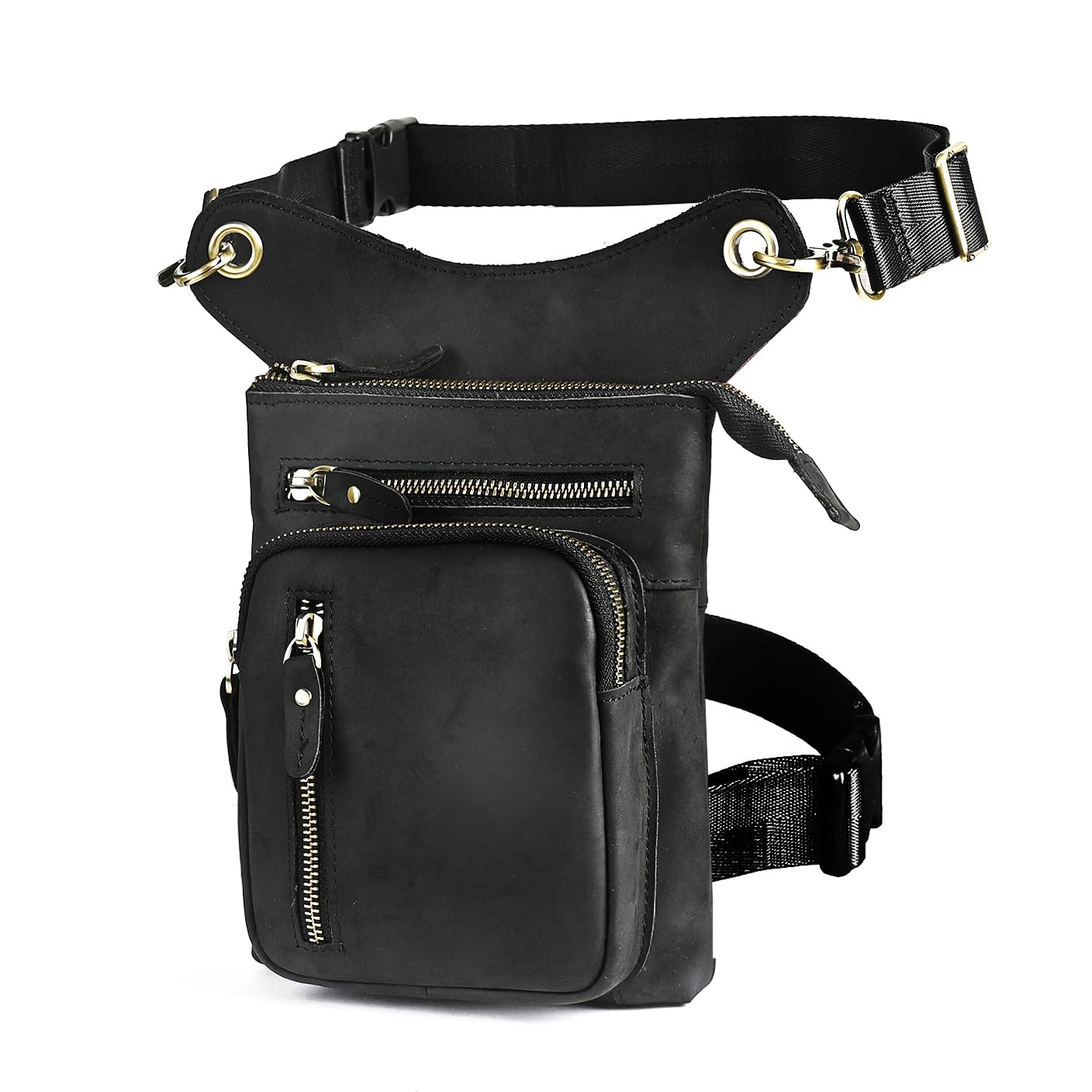 Le'aokuu Mens Genuine Leather Cycling Climbing Tactic Hip Bum Belt Waist Pack Drop Leg Thigh Messenger Bag — image 1