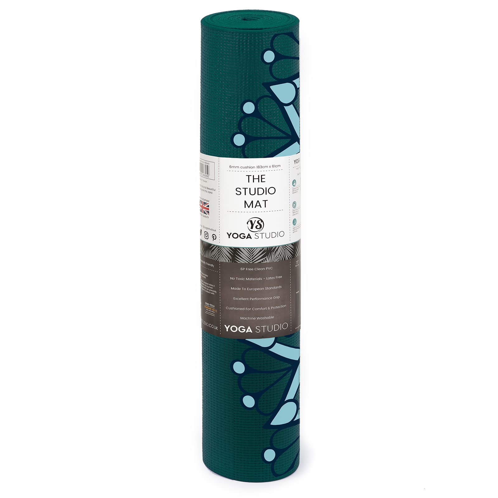 Yoga Studio Tapis de yoga conçu – 183 cm x 61 cm, tapis de yoga antidérapant de 6 mm, tapis en PVC indéchirable (mandala bleu sarcelle)