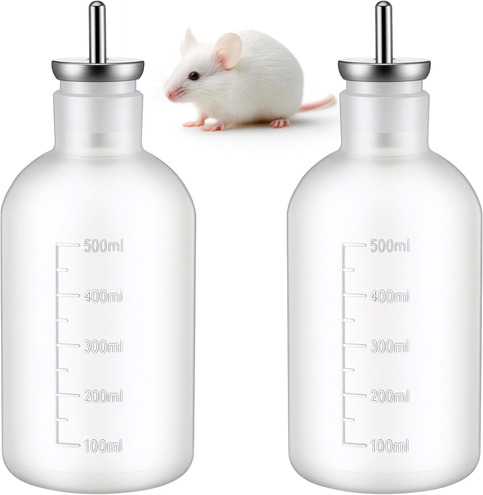 - 2 Pcs 500ml/ 16.9 oz Lab Mouse Rat Rodents Water Drinking Bottle Chew-Proof Water Bottles with Stainless Steel Sipper Tube for Lab and Breeding Cages