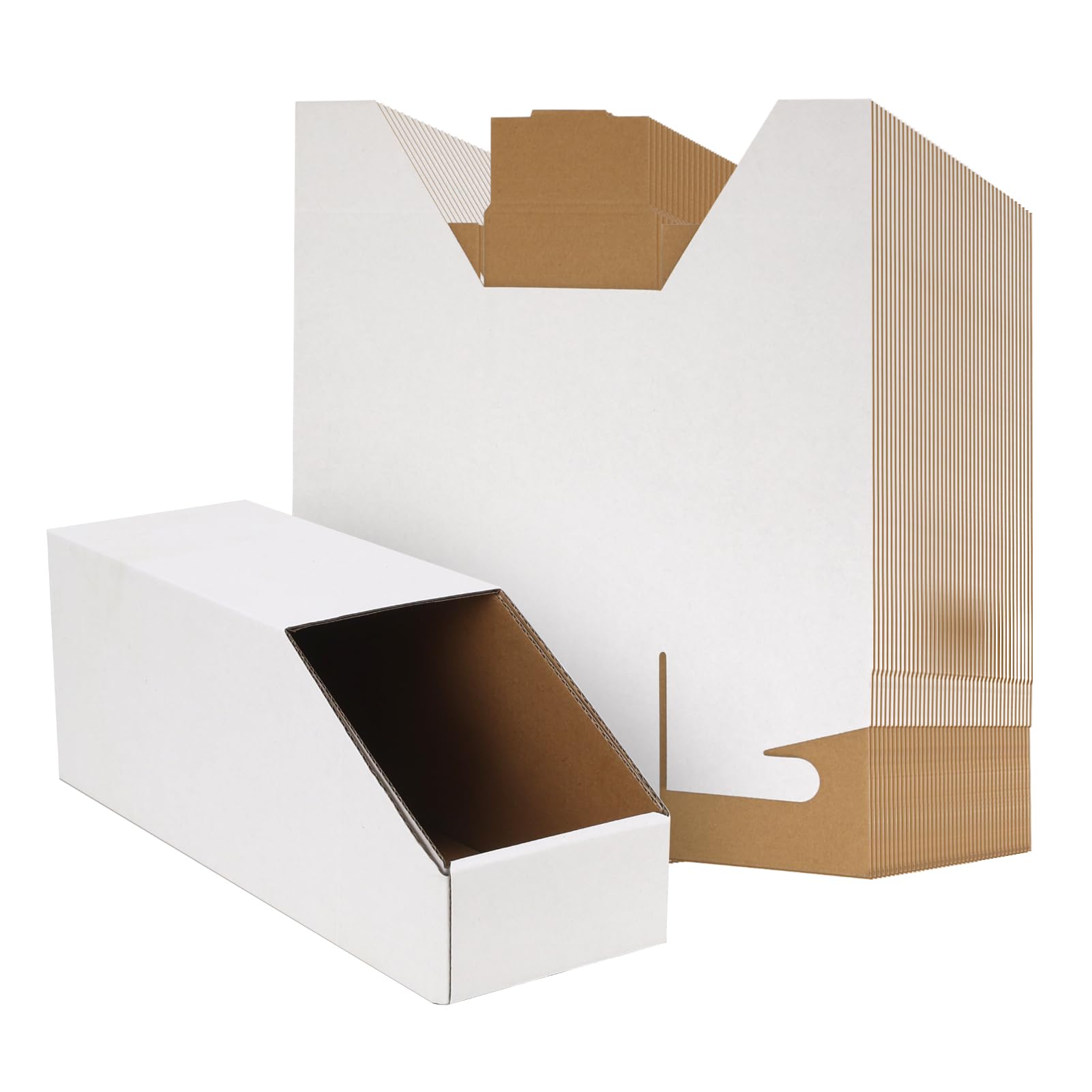 EXYGLO Stackable Cardboard Storage Bins 30 Pack, 12x4x4.5 Inch Cardboard Boxes with Lid
