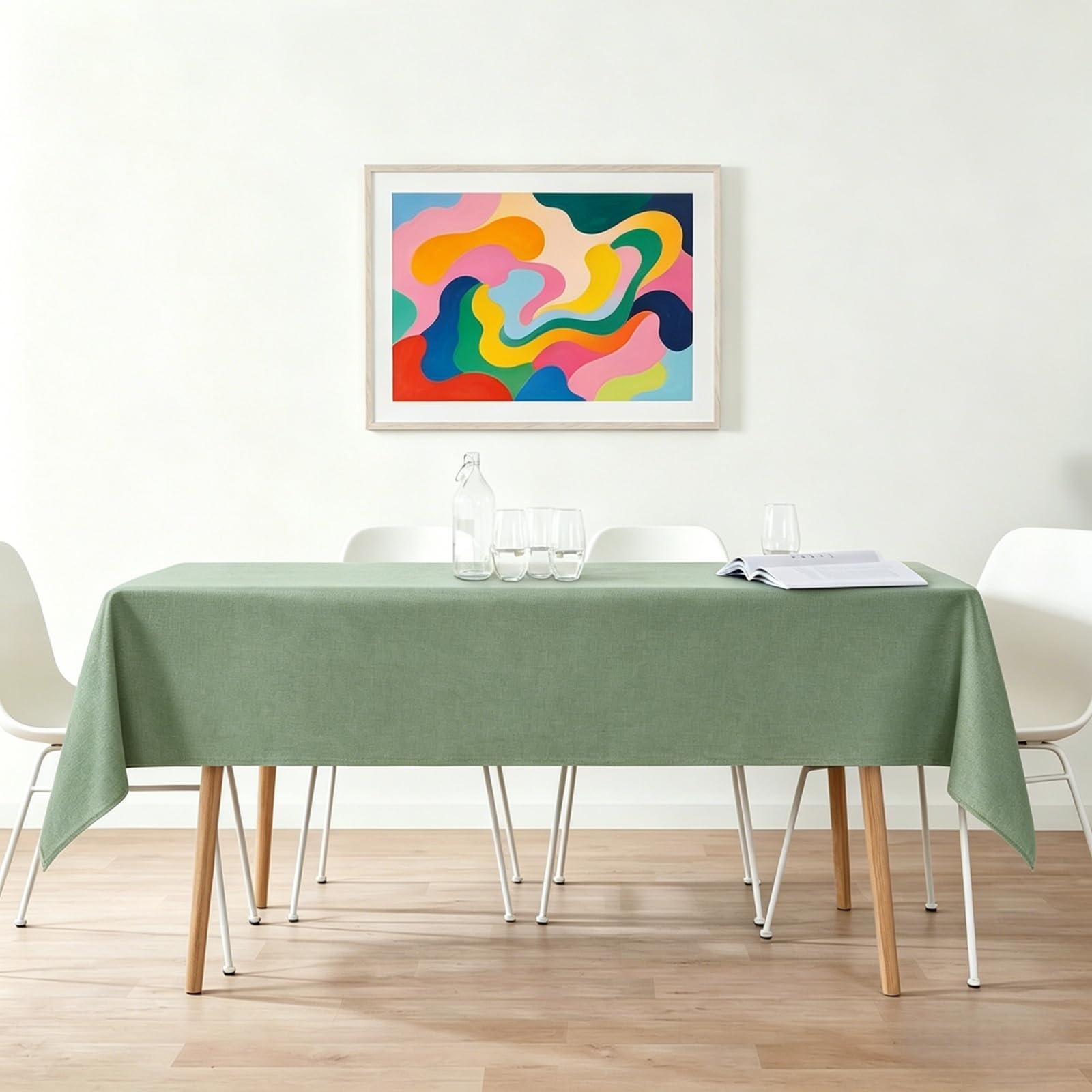 LIHUANE Rectangular Table Cloth 80 x 120 cm Wipe Clean Rectangular Linen Table Cloth Fabric Washable for Garden Dining, Summer, Wedding, Camping, Light Green