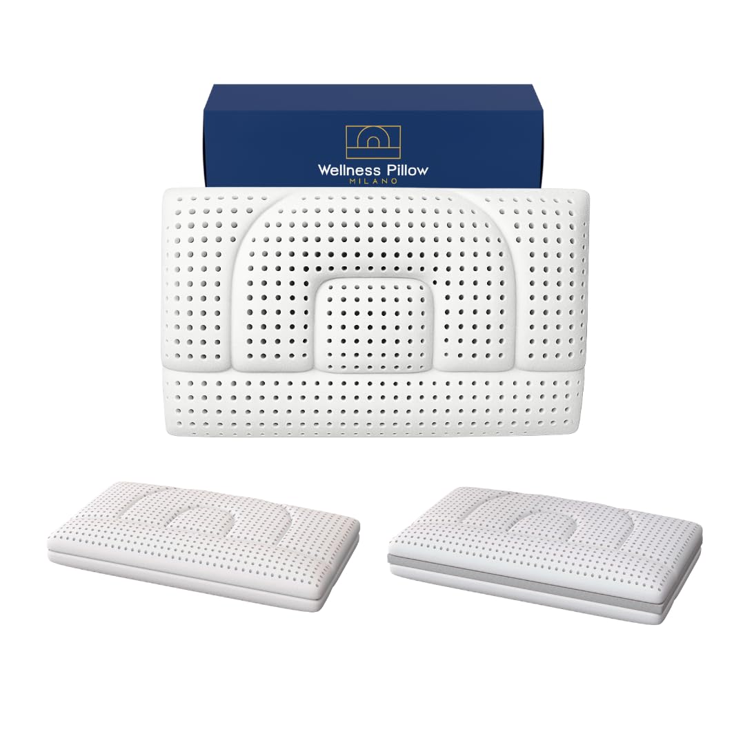 Wellness Pillow Milano Cuscino Cervicale Ortopedico in Memory Foam - Due Altezze Disponibili, Basso e Alto, Antirussamento, Allevia Dolori, Antiacaro, Anallergico (Basso 12 Cm)