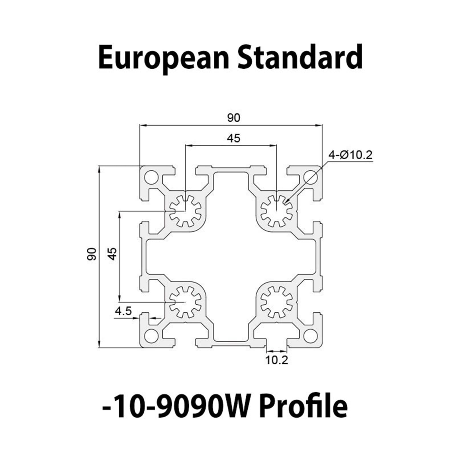 Perfil de aluminio 9090W de 500 mm (19,69") de largo, estándar europeo, resistente, 90 x 90 mm, marco de columna cuadrado for estructura industrial de pórtico. Marco(BACK)