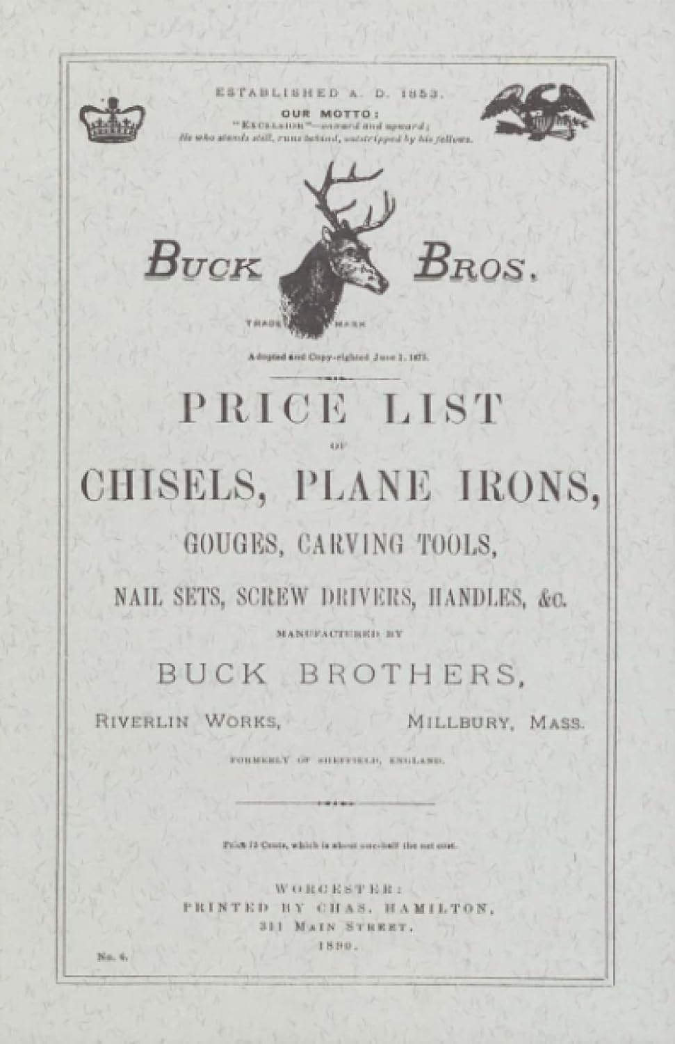 Buck Brothers Price List of Chisels, Plane Irons, Gouges, Carving Tools